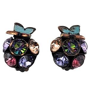 Small Butterfly Clip Earrings Button Enamel Zoe Coste Rhinestones Reminiscence